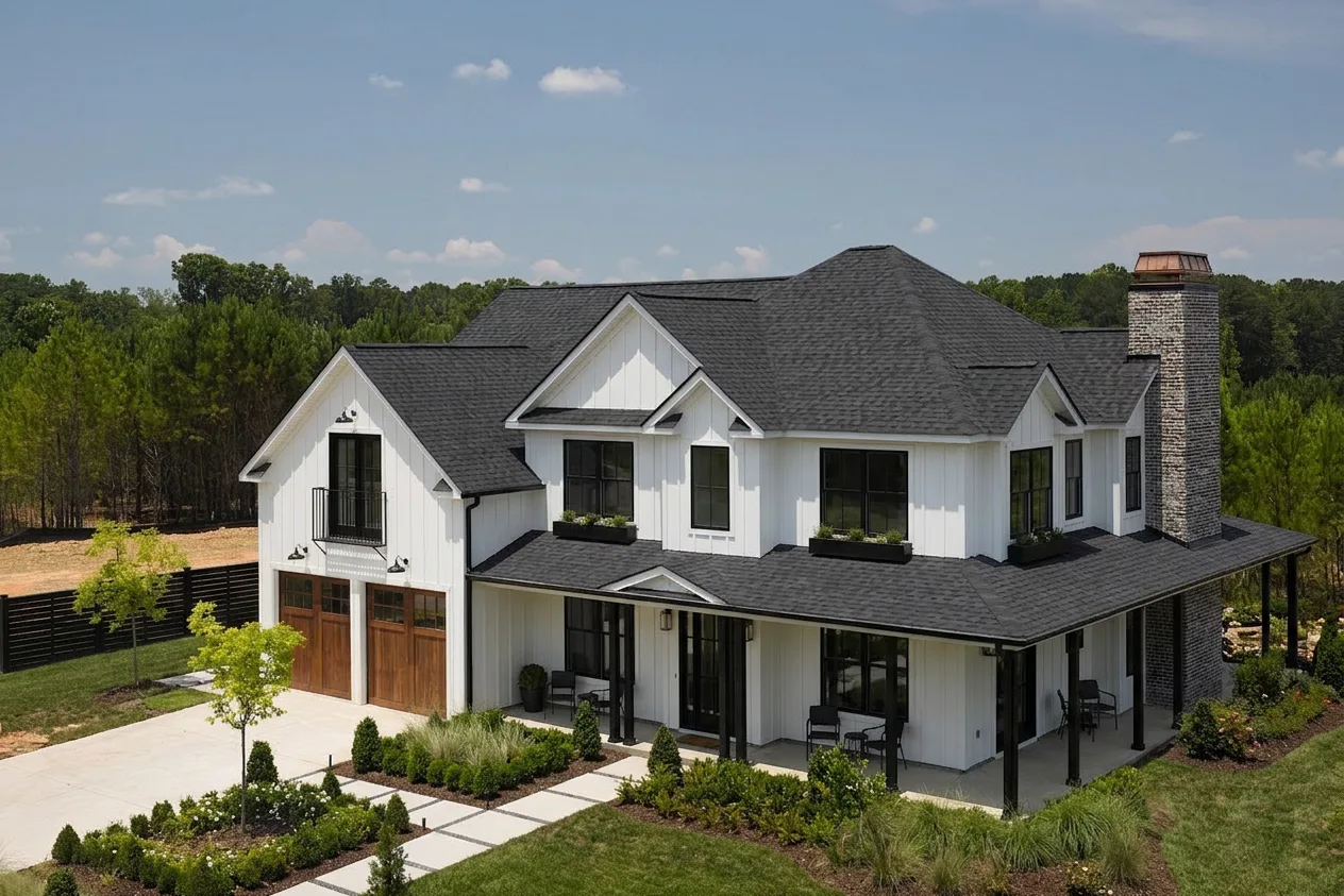 Farmhouse with deep cinder roof